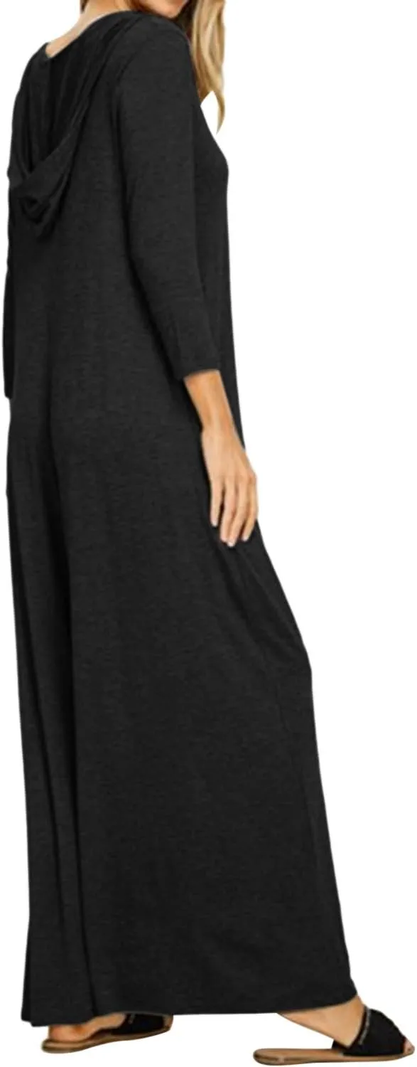 Jacansi Women's V-Neck Casual Long Sleeve/Short Sleeve Maxi Dress Hoodie Pocket Dress
