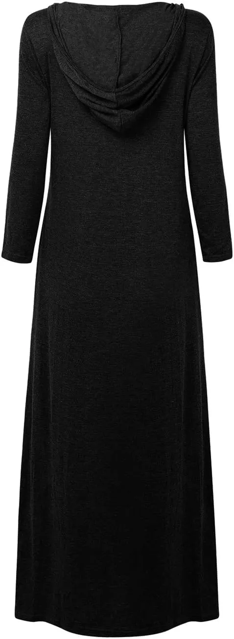 Jacansi Women's V-Neck Casual Long Sleeve/Short Sleeve Maxi Dress Hoodie Pocket Dress