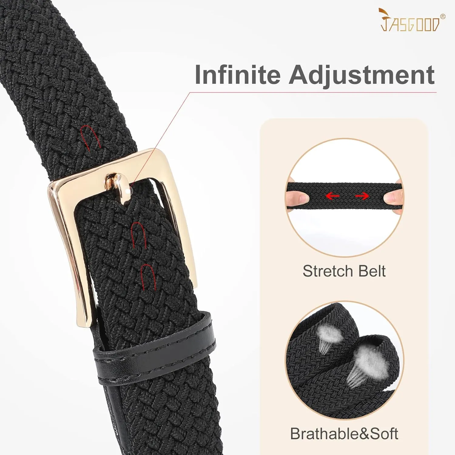 JASGOOD Women Braided Woven Elastic Stretch Belt Men Golf Web Casual Belt for Pants Jeans