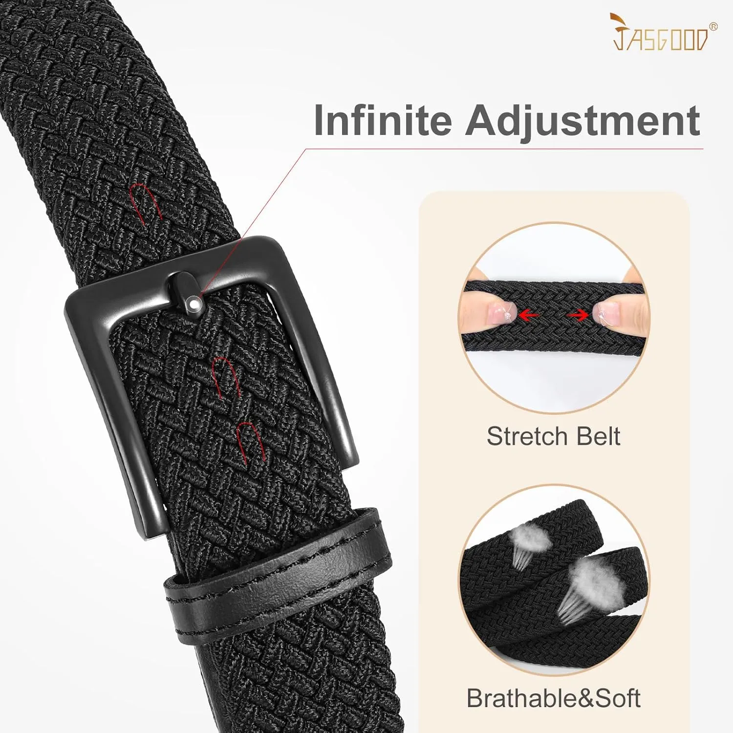 JASGOOD Women Braided Woven Elastic Stretch Belt Men Golf Web Casual Belt for Pants Jeans