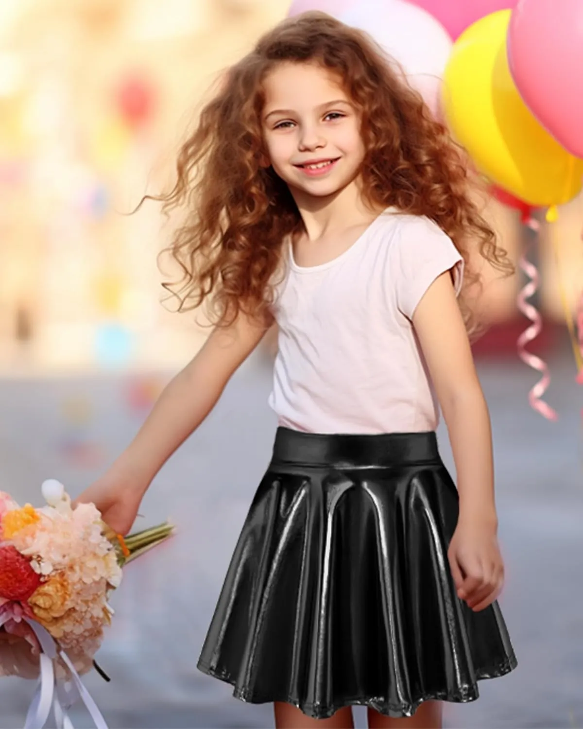 KEREDA Girls Metallic Skater Skirts Shiny Flared Holographic Skort