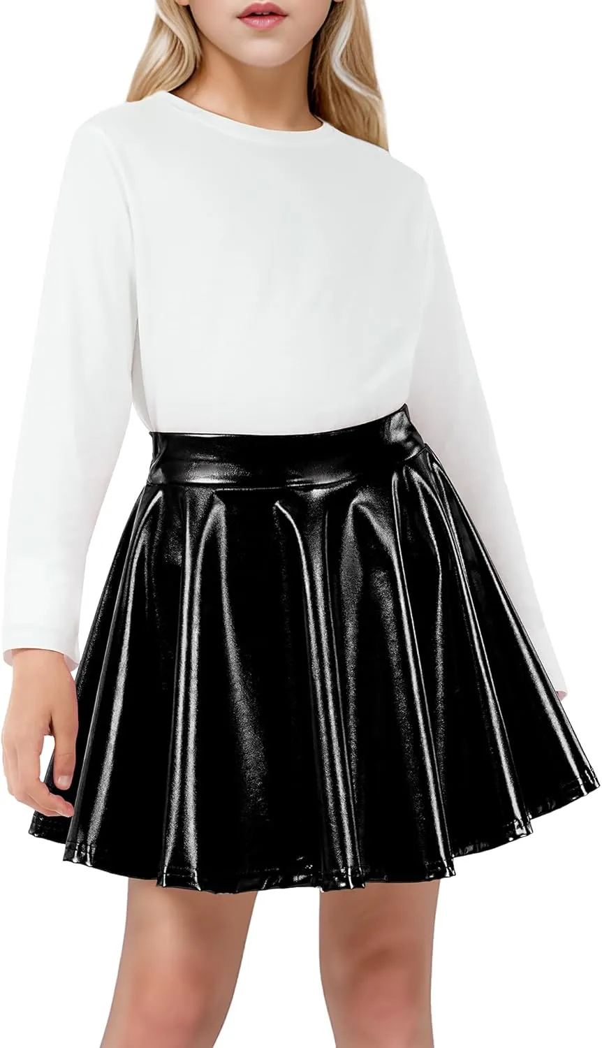 KEREDA Girls Metallic Skater Skirts Shiny Flared Holographic Skort