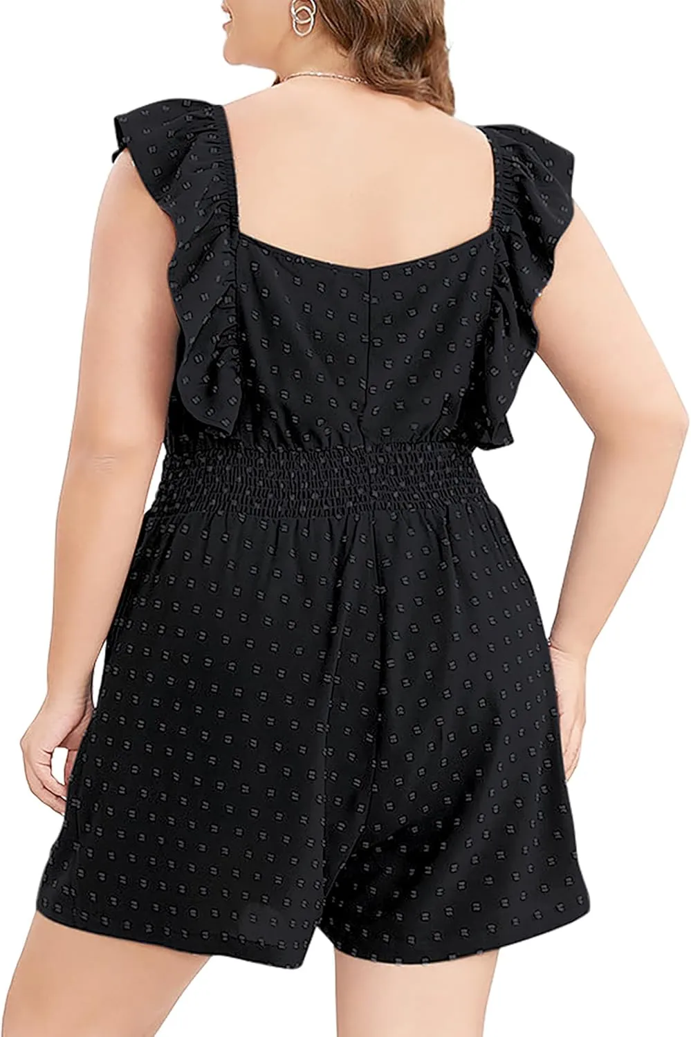 KOJOOIN Women's Plus Size Swiss Dot Rompers Summer Sleeveless Short Jumpsuits with Pockets