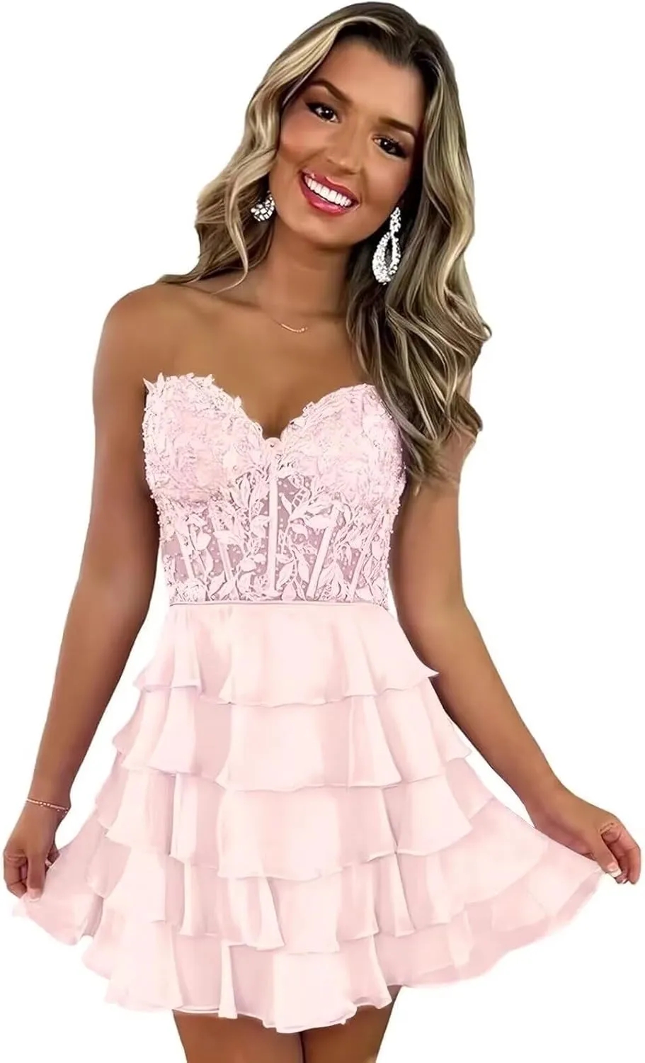 Lace Homecoming Dress Cocktail Dress for Teens 2025 Sweetheart Tiered Short Formal Evening Party Gown
