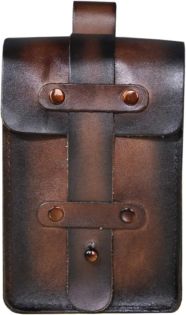 Le'aokuu Mens Womens Unisex Genuine Leather Fanny Waist Pack Hip Bum Hook Belt Hang Bag 5.5" Phone Pouch 1607 (Brown)