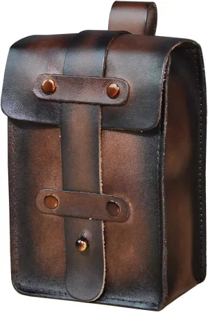 Le'aokuu Mens Womens Unisex Genuine Leather Fanny Waist Pack Hip Bum Hook Belt Hang Bag 5.5" Phone Pouch 1607 (Brown)