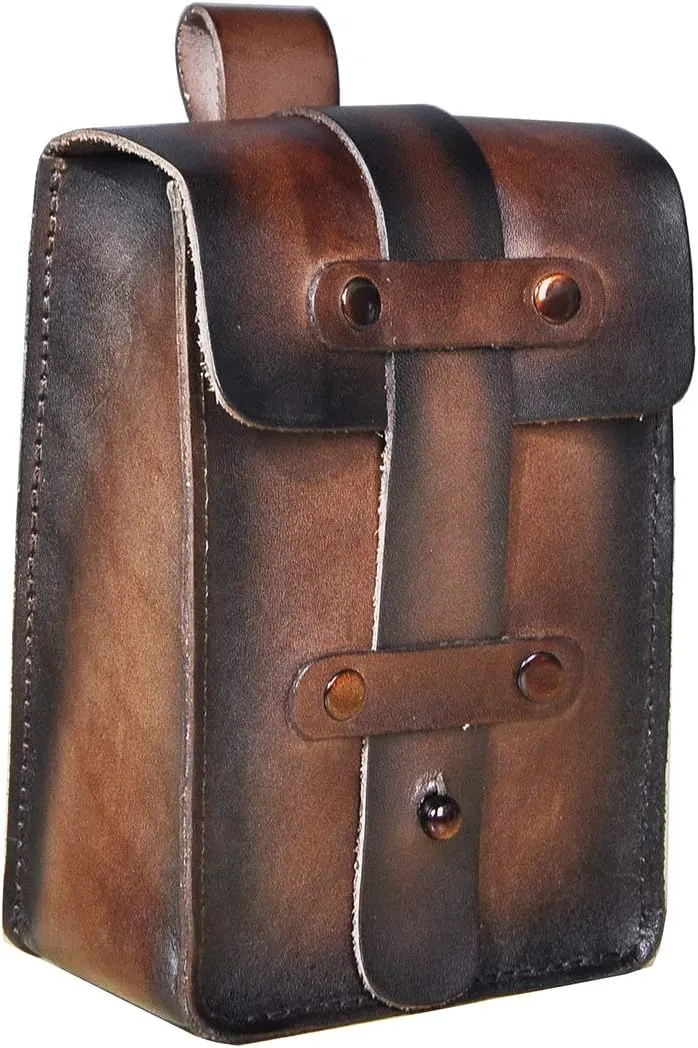 Le'aokuu Mens Womens Unisex Genuine Leather Fanny Waist Pack Hip Bum Hook Belt Hang Bag 5.5" Phone Pouch 1607 (Brown)