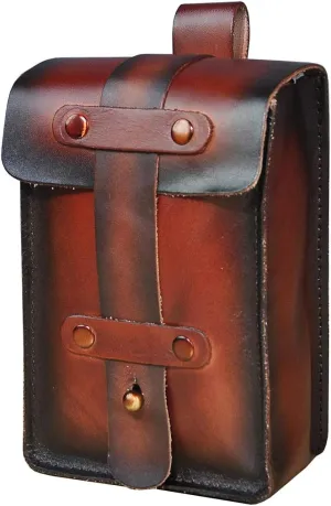 Le'aokuu Mens Womens Unisex Genuine Leather Fanny Waist Pack Hip Bum Hook Belt Hang Bag 5.5" Phone Pouch 1607 (Wine)