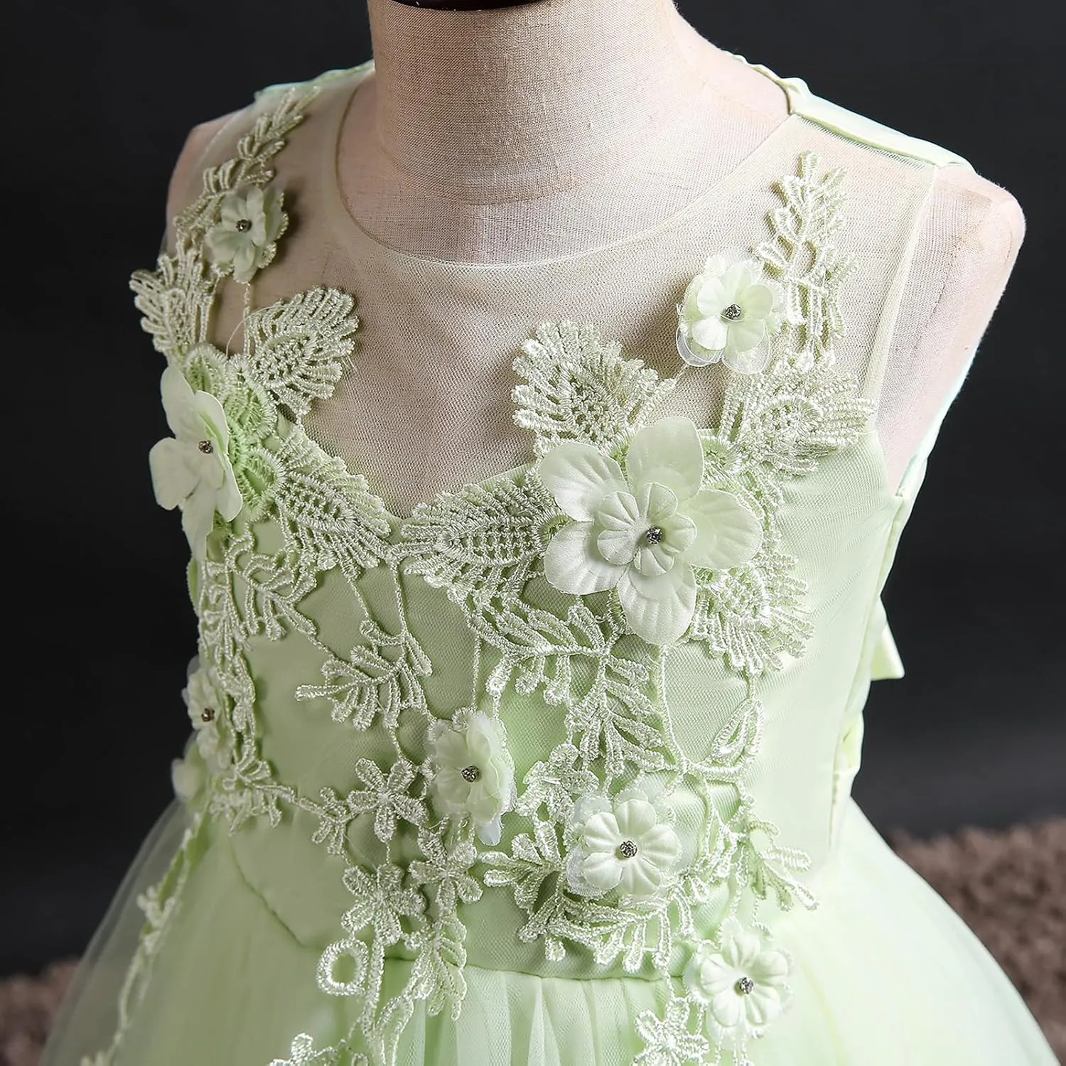 Little Big Girl Flower Tulle Dress Princess Pageant Birthday Party Wedding Formal Floor Long Dance Evening Maxi Gown