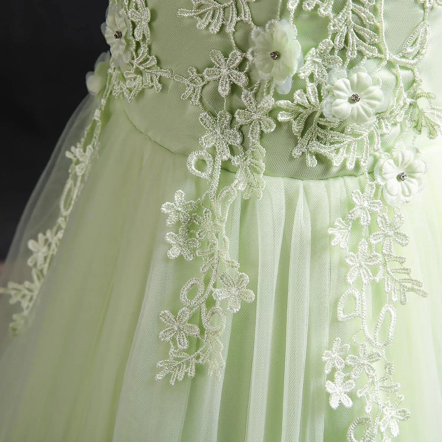 Little Big Girl Flower Tulle Dress Princess Pageant Birthday Party Wedding Formal Floor Long Dance Evening Maxi Gown