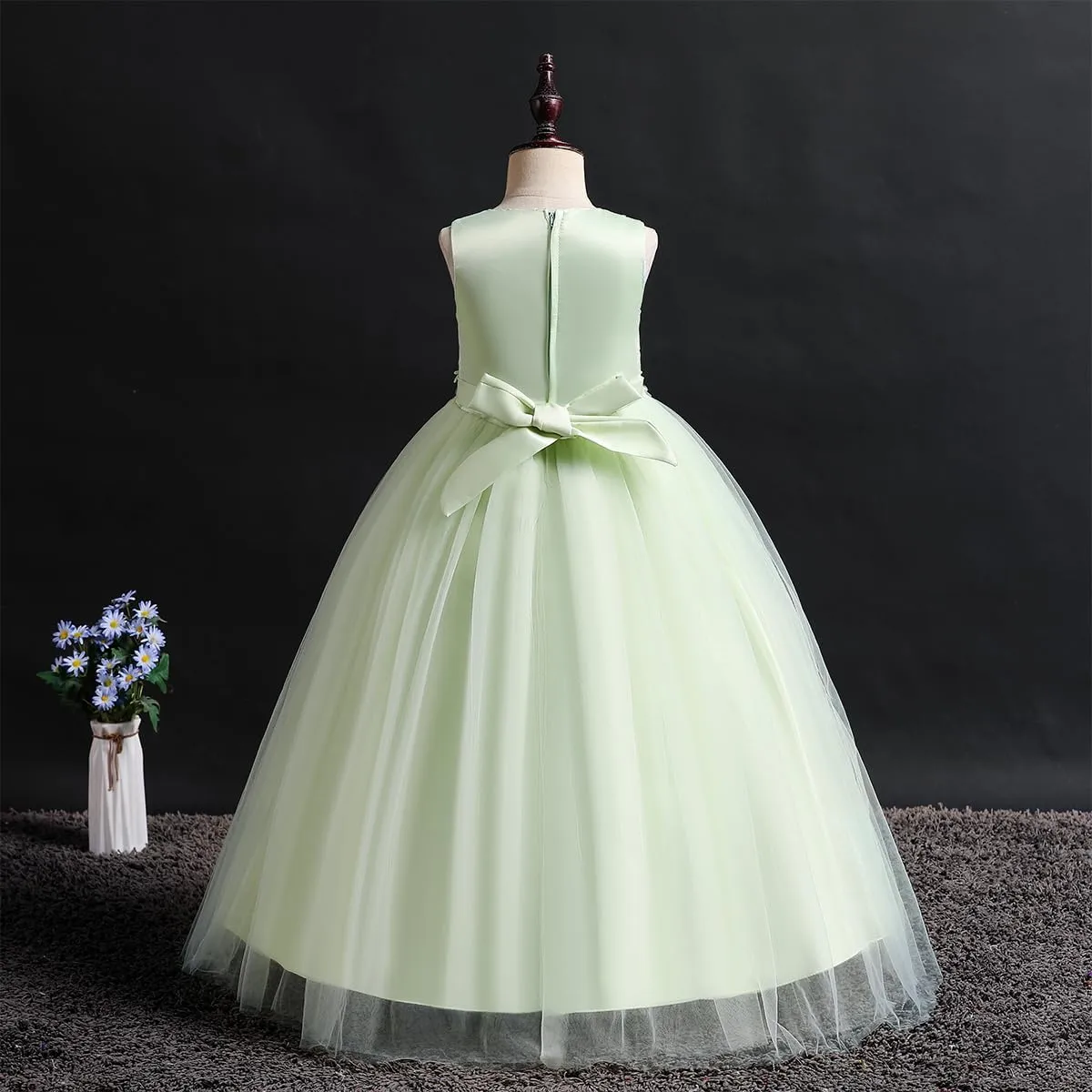 Little Big Girl Flower Tulle Dress Princess Pageant Birthday Party Wedding Formal Floor Long Dance Evening Maxi Gown