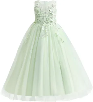 Little Big Girl Flower Tulle Dress Princess Pageant Birthday Party Wedding Formal Floor Long Dance Evening Maxi Gown