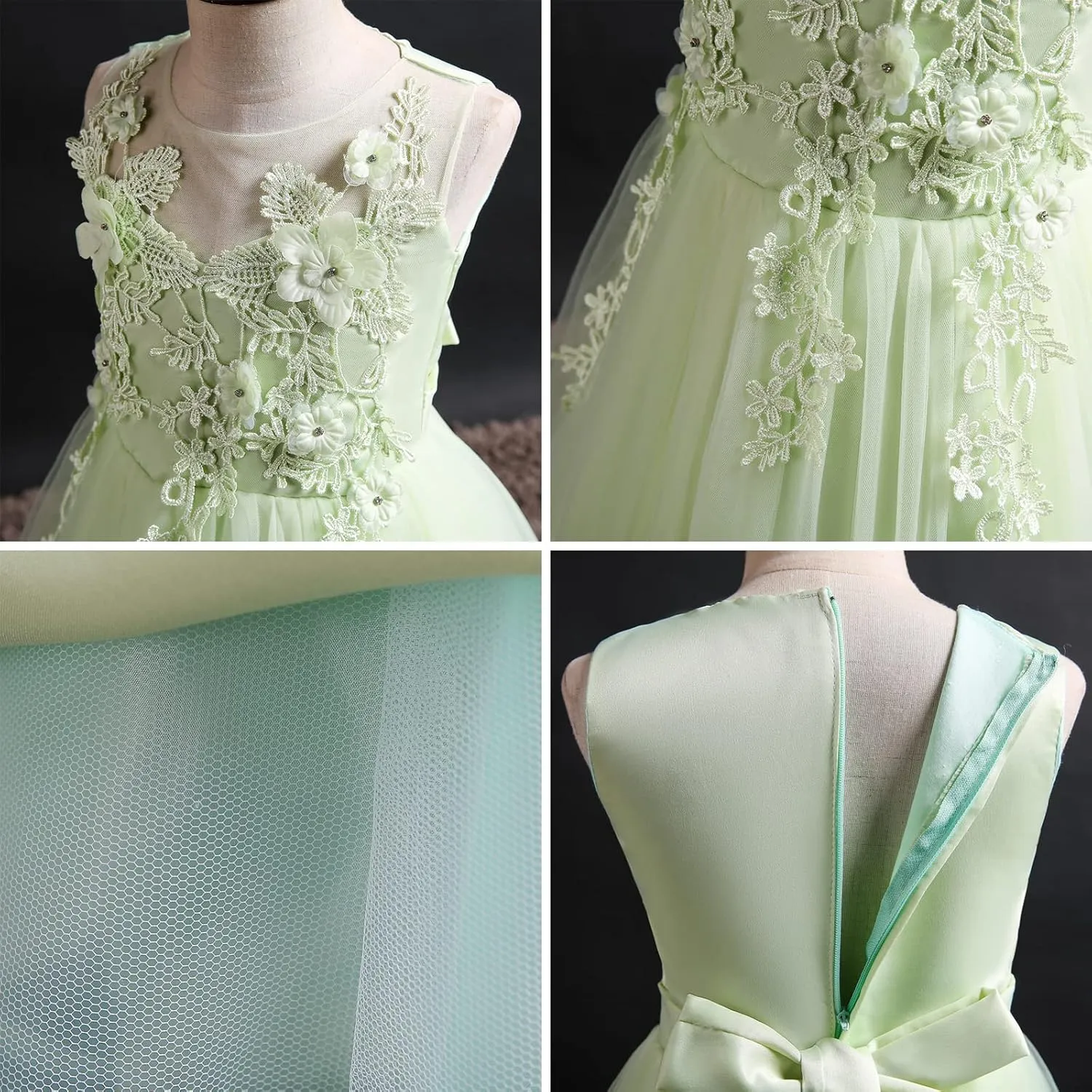 Little Big Girl Flower Tulle Dress Princess Pageant Birthday Party Wedding Formal Floor Long Dance Evening Maxi Gown