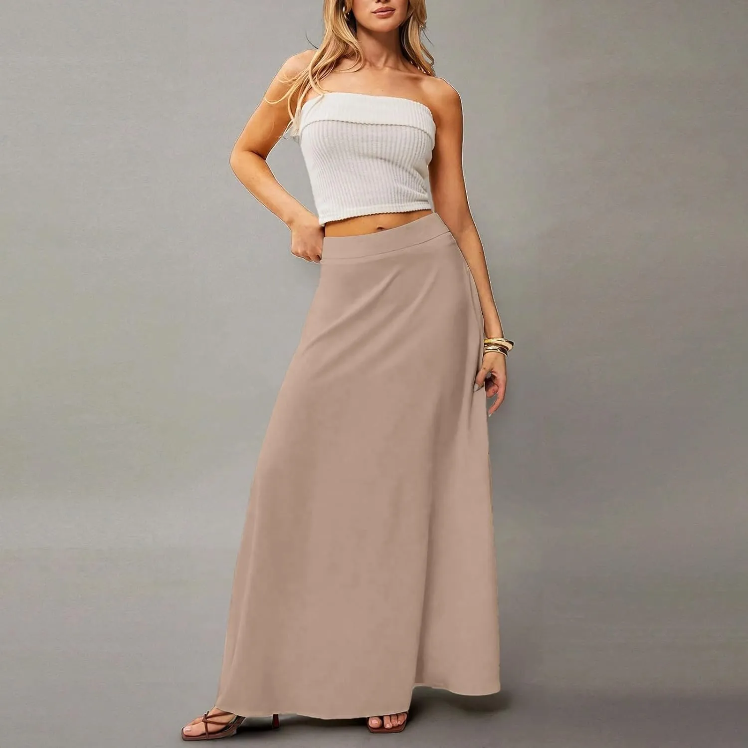 Long Skirts for Women 2025 Summer Vacation High Waisted A Line Skirt Elegant Work Office Flowy Maxi Skirt with Pockets