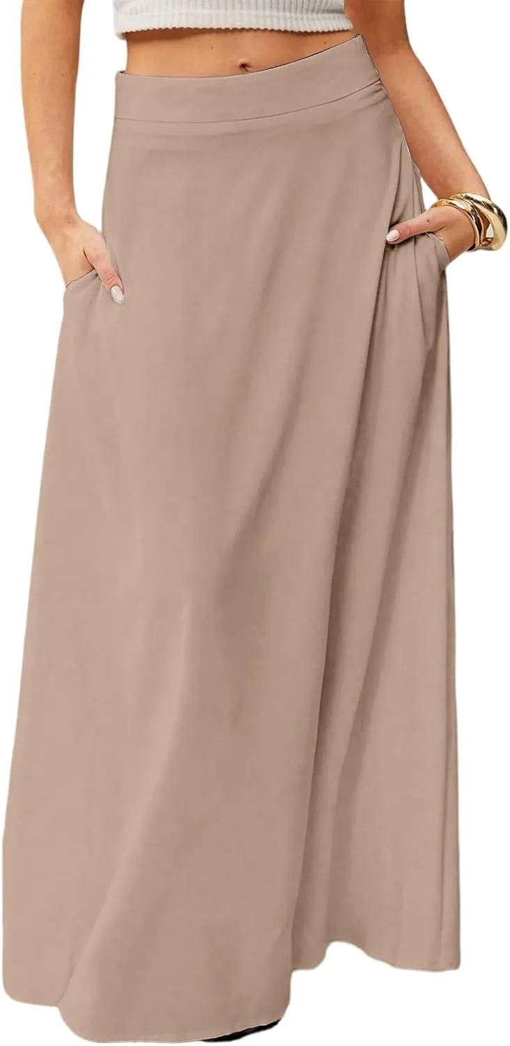 Long Skirts for Women 2025 Summer Vacation High Waisted A Line Skirt Elegant Work Office Flowy Maxi Skirt with Pockets