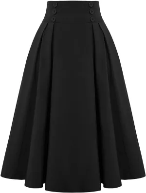 Long Skirts for Women Trendy Vintage Elastic High Waisted Pleated Midi Skirt Casual A Line Flowy Skirt