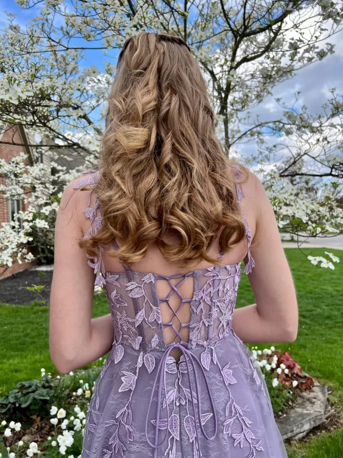 Long Tulle Prom Dresses 2025 V Neck Floral Long Ball Gowns for Women Lace Applique Formal Evening Gowns ACE159