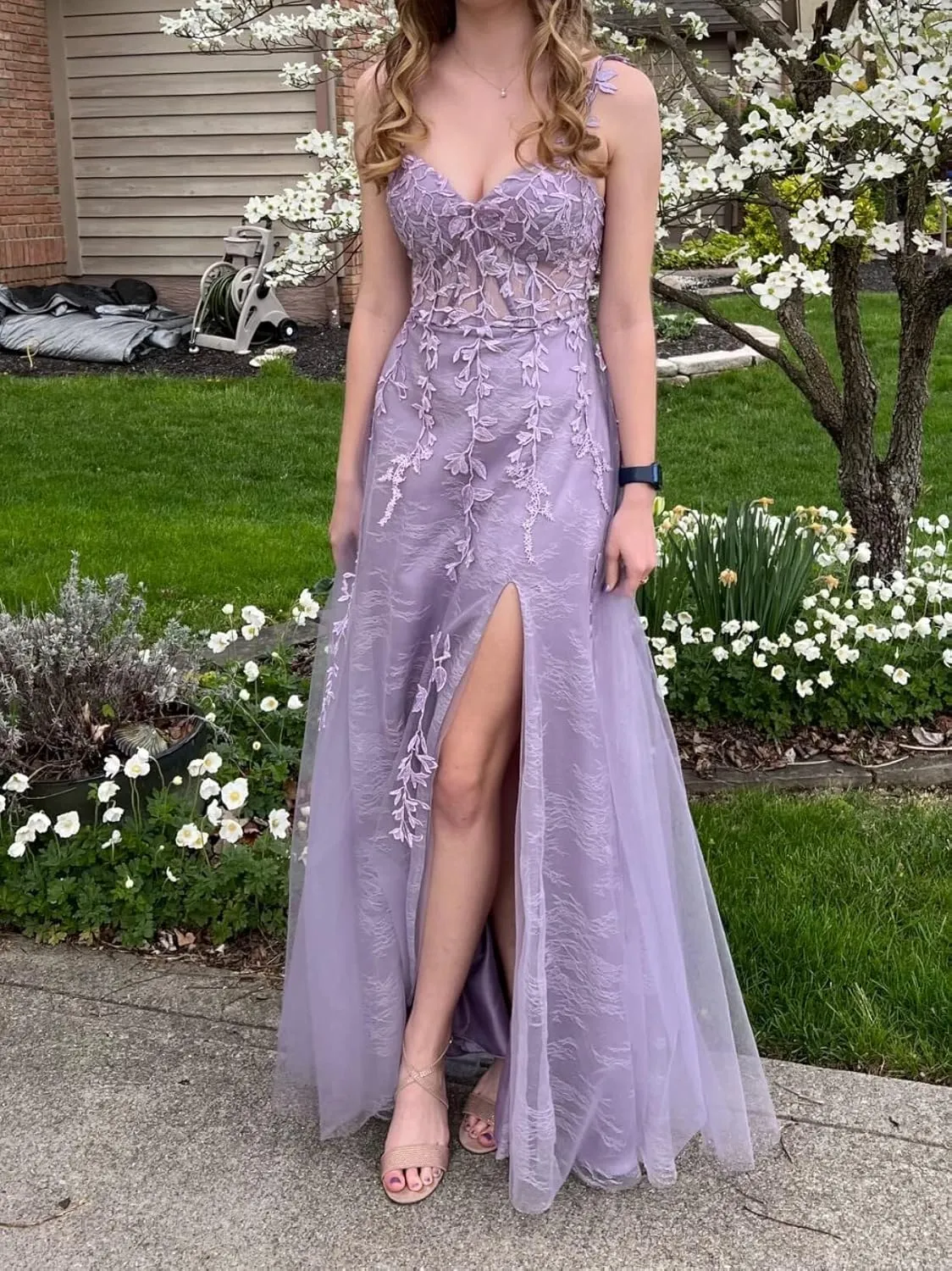 Long Tulle Prom Dresses 2025 V Neck Floral Long Ball Gowns for Women Lace Applique Formal Evening Gowns ACE159