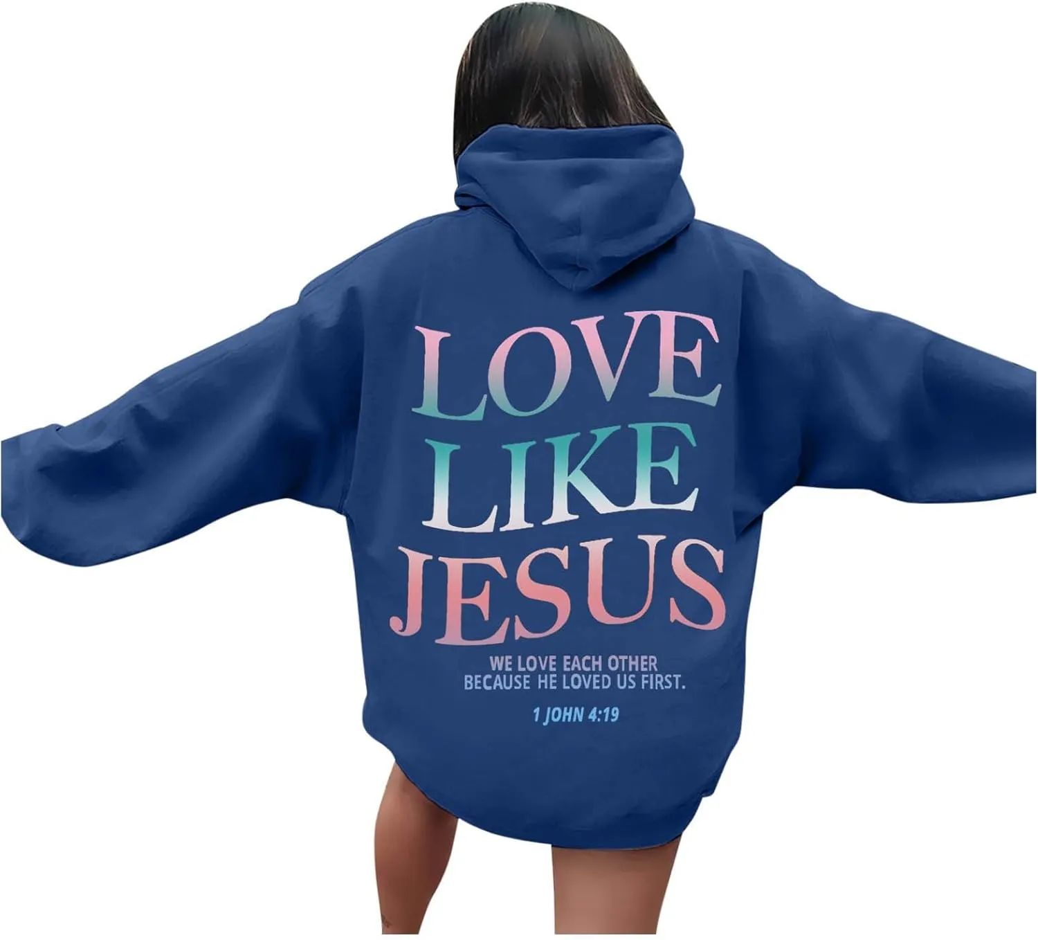 Love Like Jesus Hoodies for Women Oversize Graphic Christian Faith Hoodies Pocket Long Sleeve Drawstring Pullover Sweatshirts