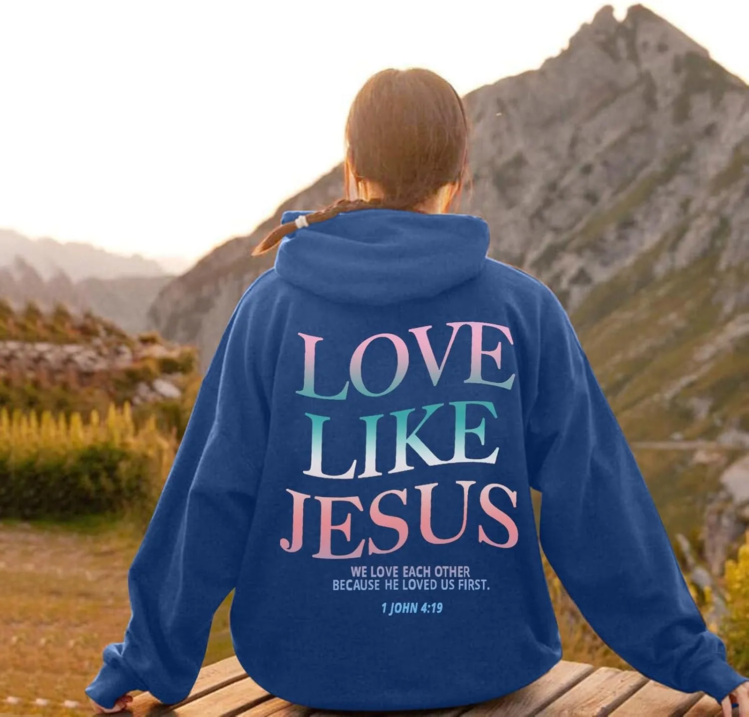 Love Like Jesus Hoodies for Women Oversize Graphic Christian Faith Hoodies Pocket Long Sleeve Drawstring Pullover Sweatshirts