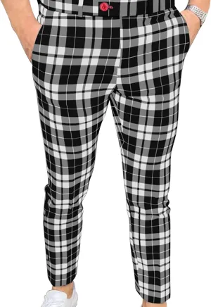 Maiyifu-GJ Men Plaid Dress Chino Pants Casual Stretch Slim Fit Business Trousers Checked Flat Front Skinny Golf Long Pant
