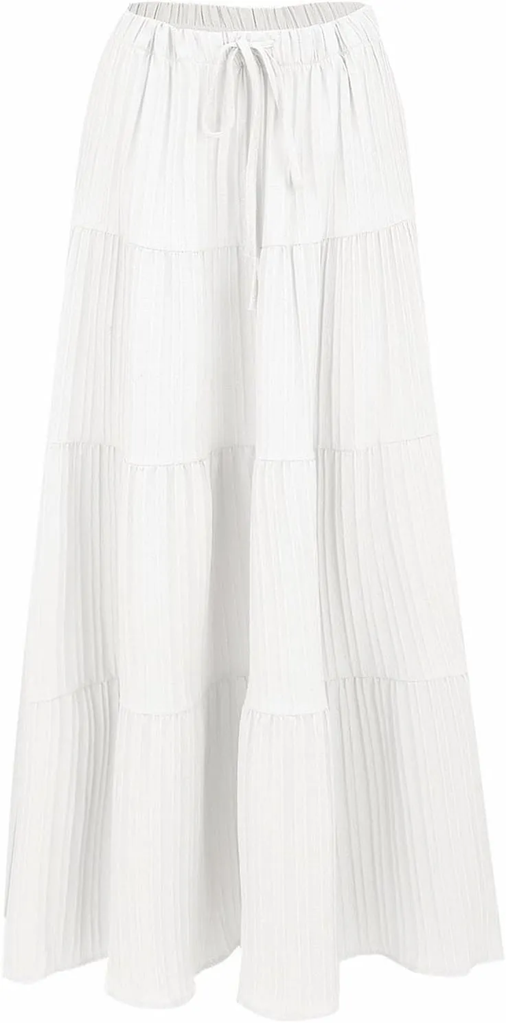 Maxi Skirts for Women 2025 Fashion Boho Long Skirt Summer Beach Swing Ruffle Tiered A-Line Pleated Elastic Waist