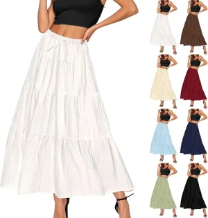 Maxi Skirts for Women 2025 Fashion Boho Long Skirt Summer Beach Swing Ruffle Tiered A-Line Pleated Elastic Waist
