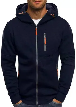 Men Hoodies Casual Hoodies for Men with Zip Pockets Full Zip Long Sleeve Sweatshirt Sports Hooded Jacket