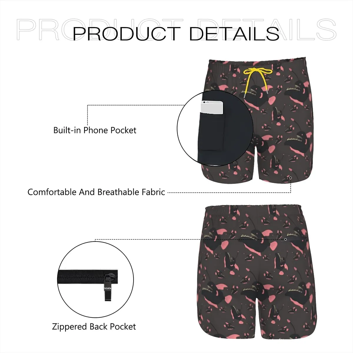 Men's Stretchy Elastic Waist Trunks Anglerfish Pattern Swim Trunks Vacation Travel Outdoor Sports Fitness