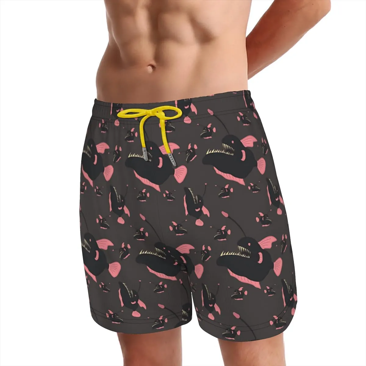 Men's Stretchy Elastic Waist Trunks Anglerfish Pattern Swim Trunks Vacation Travel Outdoor Sports Fitness