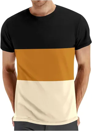 Mens T-Shirts Trendy 2024 Contrasting Color Crew Neck Short Sleeve Tees Moisture Wicking Comfort Loose Shirt