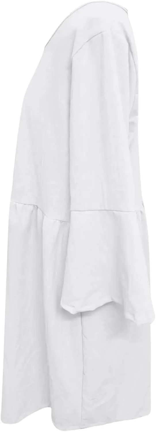 Midi Dress Women Plain 3/4 Sleeve Ruffle Aline Swing Casual Dresses Fashion Trendy 2025 Plus Size Cotton Linen Clothes