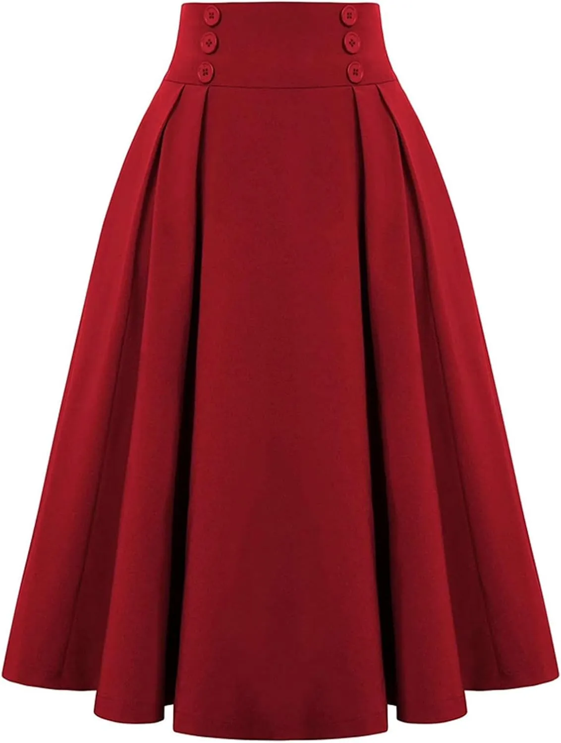 Midi Skirts for Women Trendy Vintage Elastic High Waisted Pleated Skirt Casual A Line Flowy Long Skirt