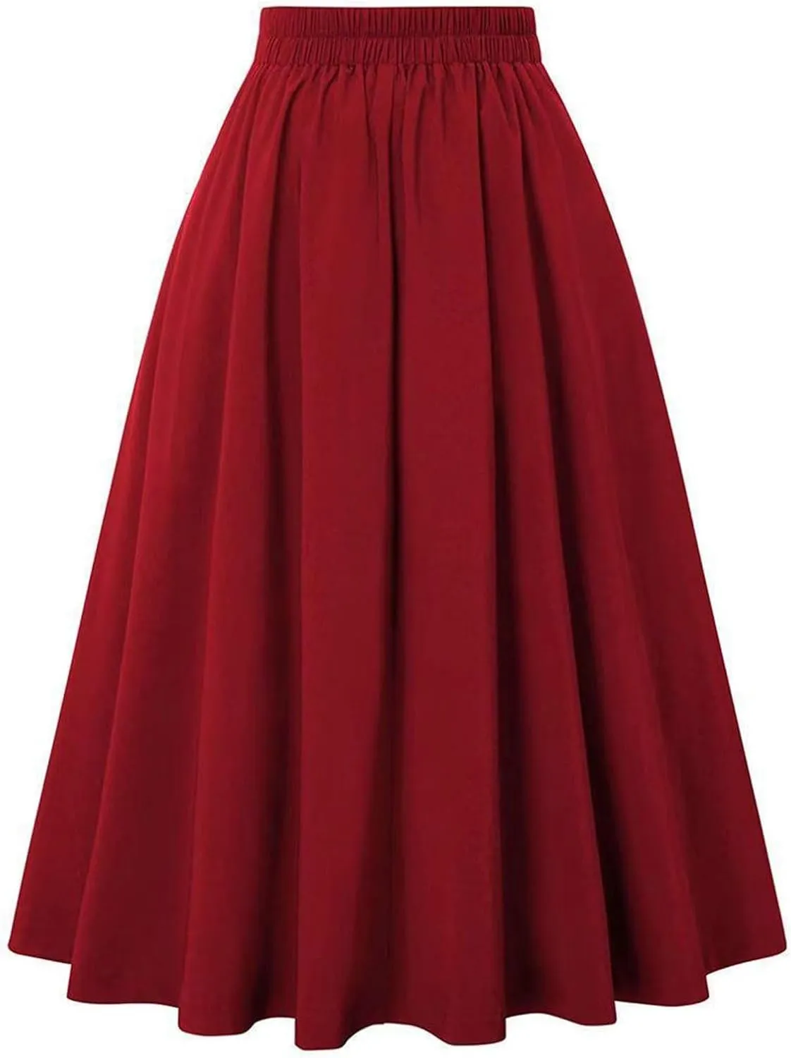 Midi Skirts for Women Trendy Vintage Elastic High Waisted Pleated Skirt Casual A Line Flowy Long Skirt