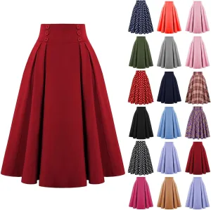 Midi Skirts for Women Trendy Vintage Elastic High Waisted Pleated Skirt Casual A Line Flowy Long Skirt