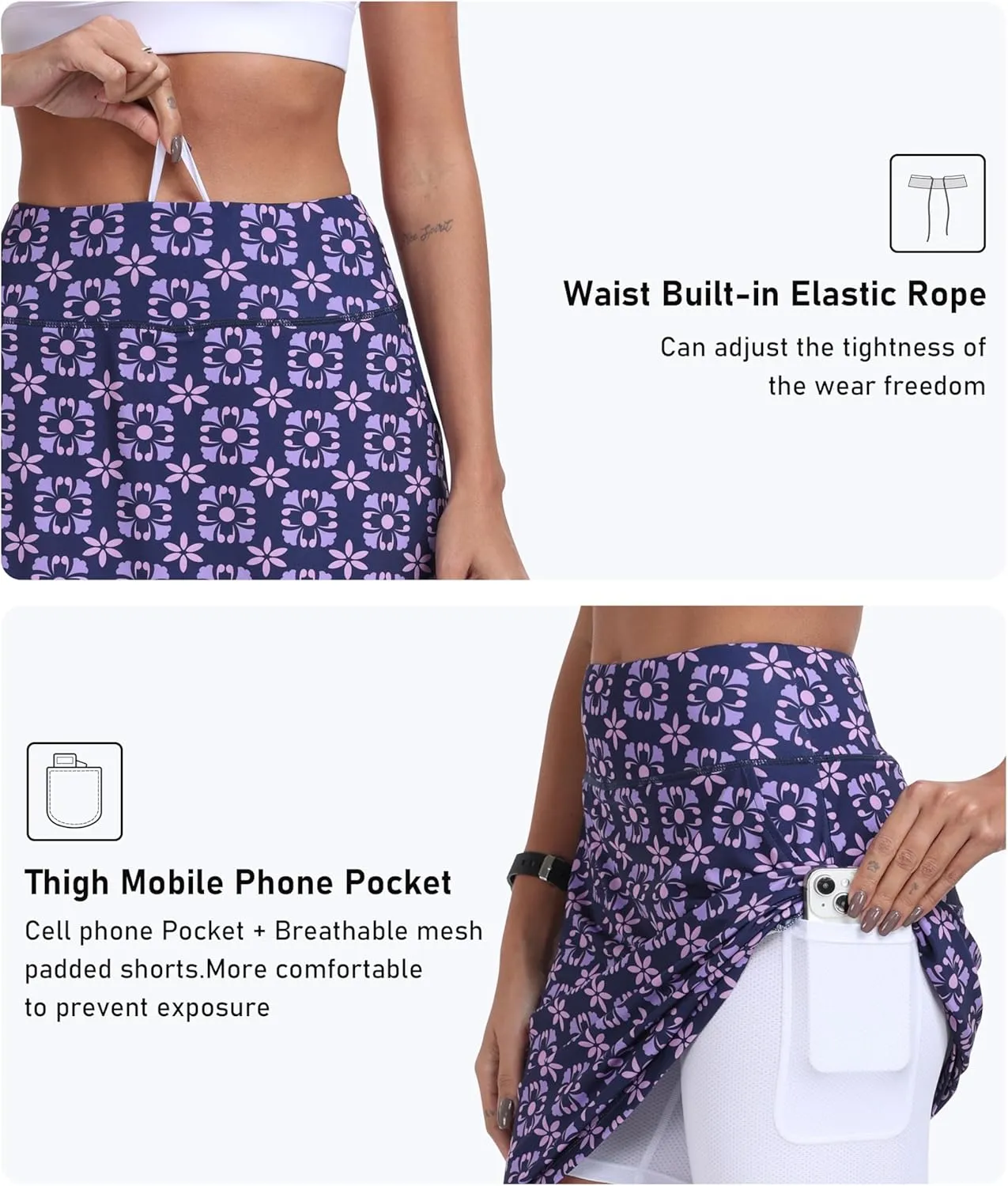 MoFiz Women's 20" Knee Length Golf Skorts Athletic Skirts Summer Casual Active Workout Sports Tennis Skirt with 4 Pockets