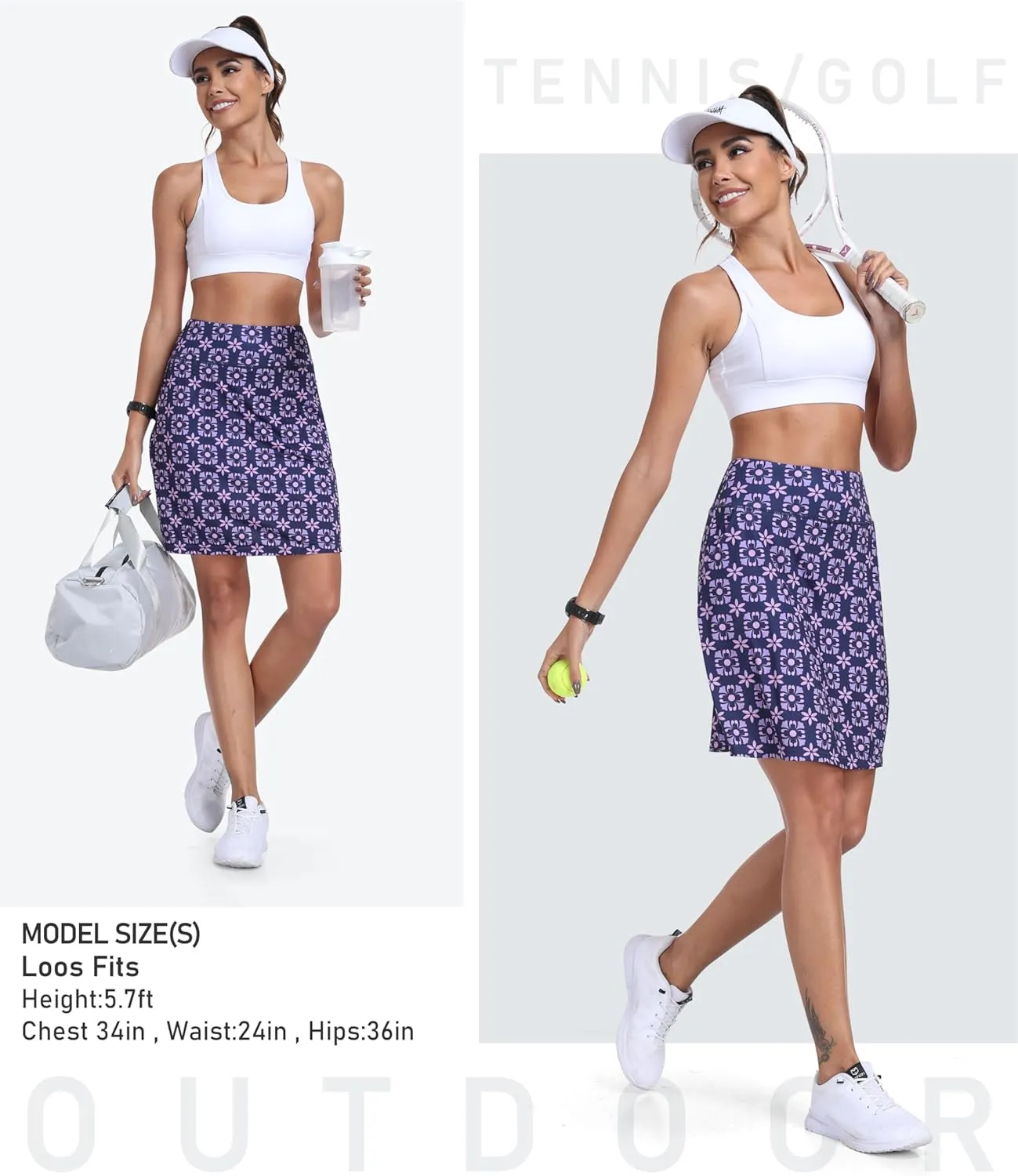 MoFiz Women's 20" Knee Length Golf Skorts Athletic Skirts Summer Casual Active Workout Sports Tennis Skirt with 4 Pockets