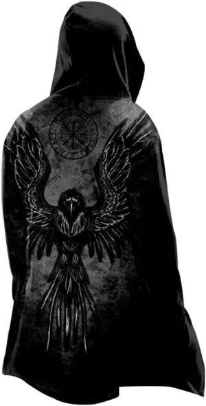 Norse Myth Cosplay Capes Mid-Length Hooded Cardigan 3D Printed Cool Mens Biker Jacket Spring Fall Coat Medieval Gift