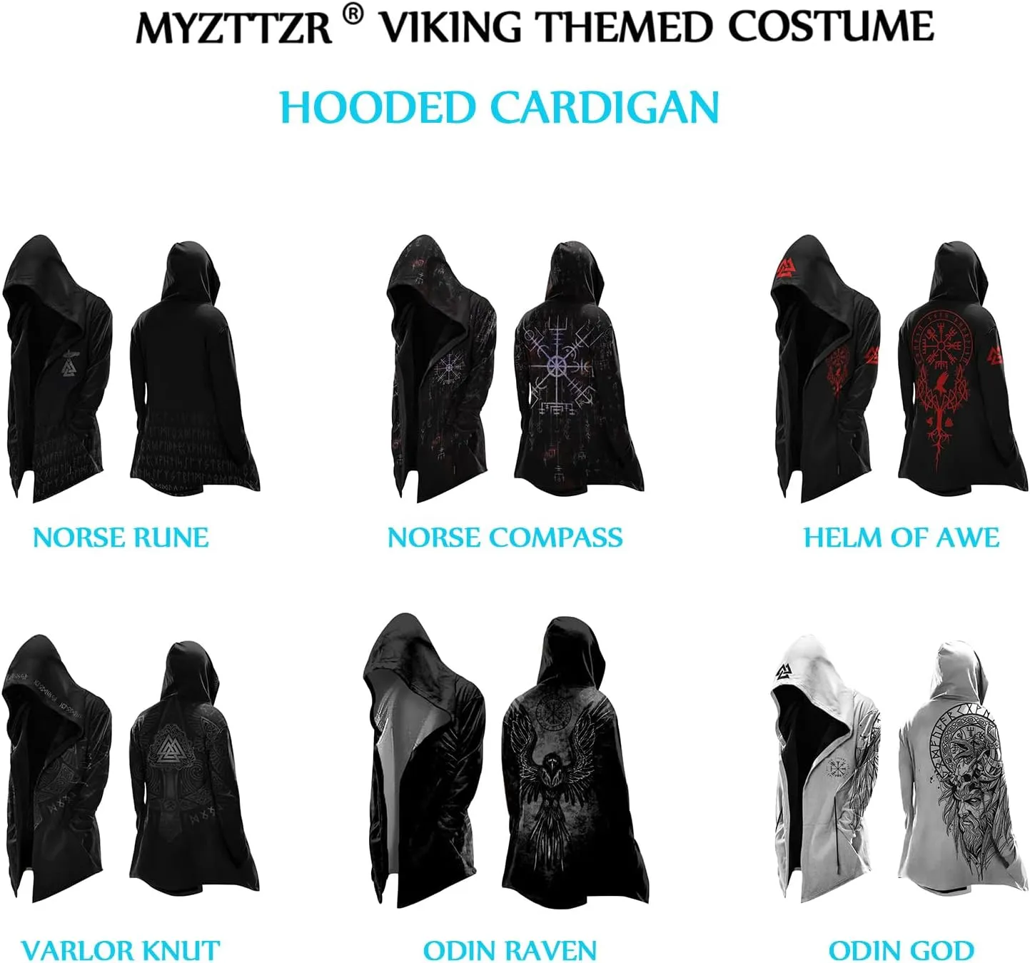 Norse Myth Cosplay Capes Mid-Length Hooded Cardigan 3D Printed Cool Mens Biker Jacket Spring Fall Coat Medieval Gift