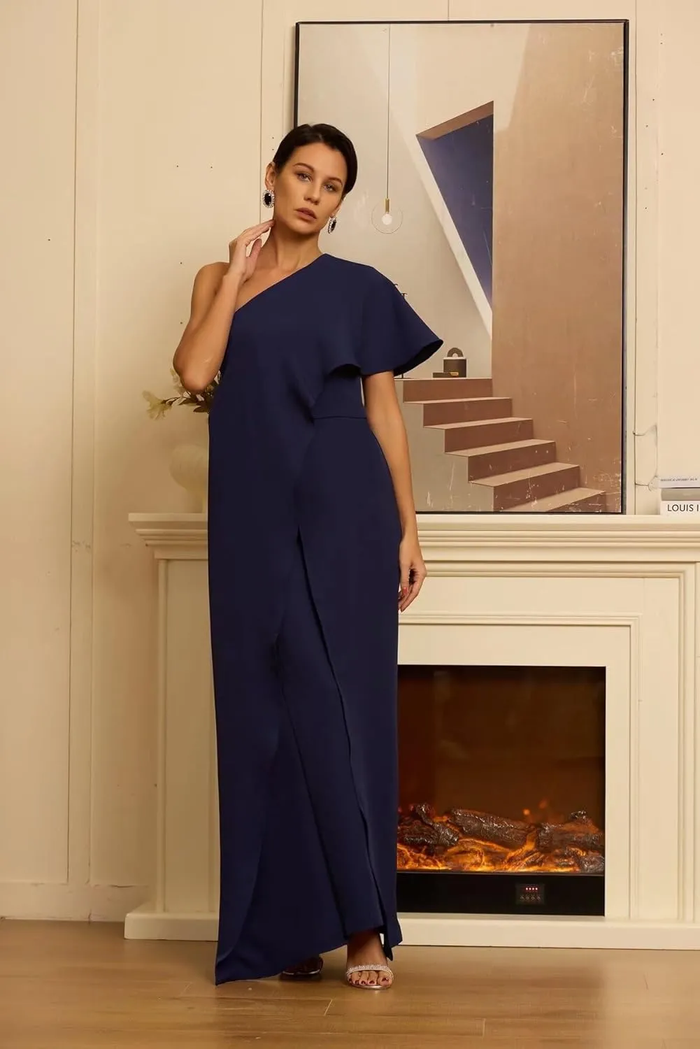 One Shoulder Mother of The Bride Jumpsuit Chiffon Plus Size Formal Evening Outfit with Draping