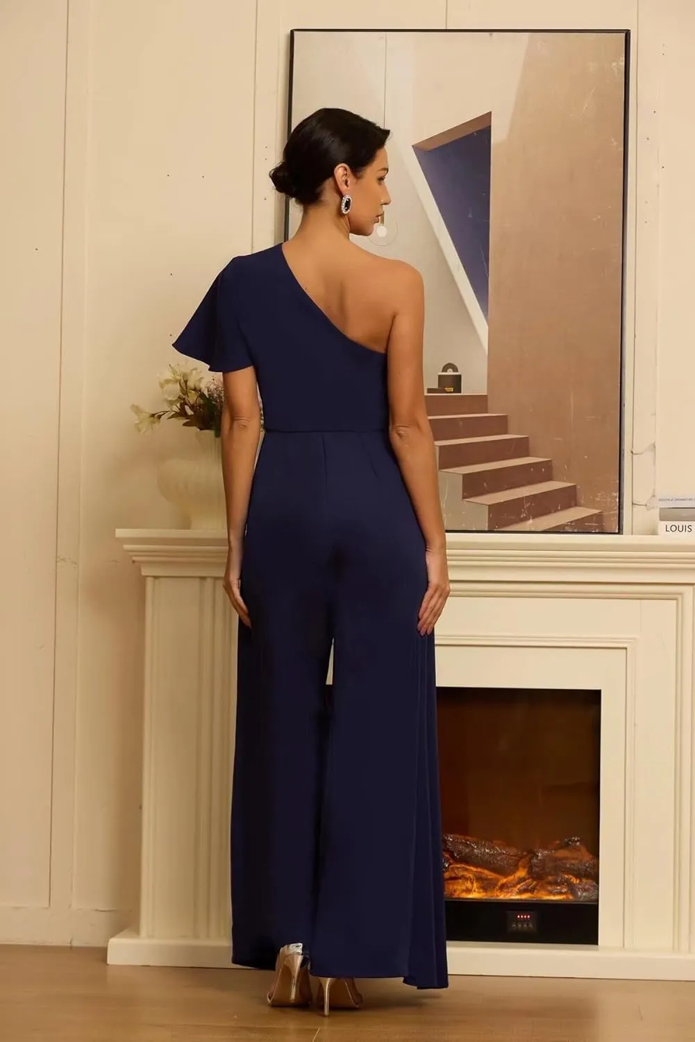 One Shoulder Mother of The Bride Jumpsuit Chiffon Plus Size Formal Evening Outfit with Draping