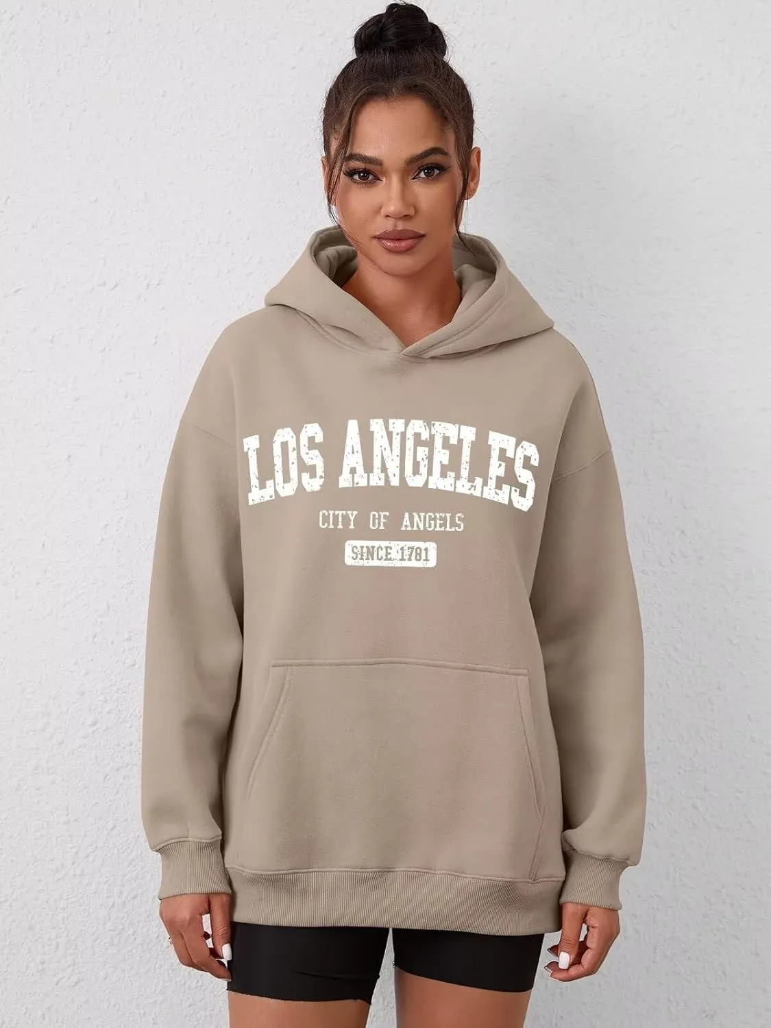 ORANDESIGNE Womens Oversized Letter Print Hoodies Graphic Fleece Sweatshirts Long Sleeve Pullover with Pocket 2025