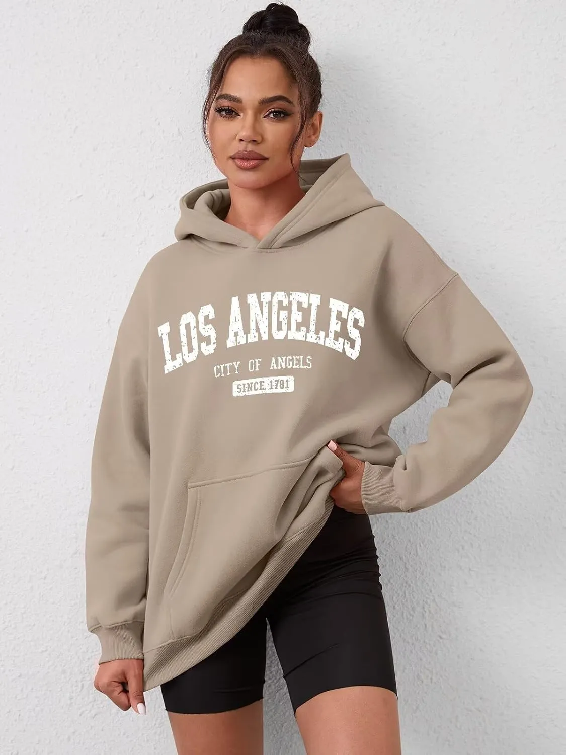 ORANDESIGNE Womens Oversized Letter Print Hoodies Graphic Fleece Sweatshirts Long Sleeve Pullover with Pocket 2025