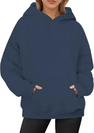 Oversized Hoodies for Women, Long Sleeve Fleece Womens Sweatshirt with Pocket Pullover Fall Outfits Winter Clothes, Small, Blue