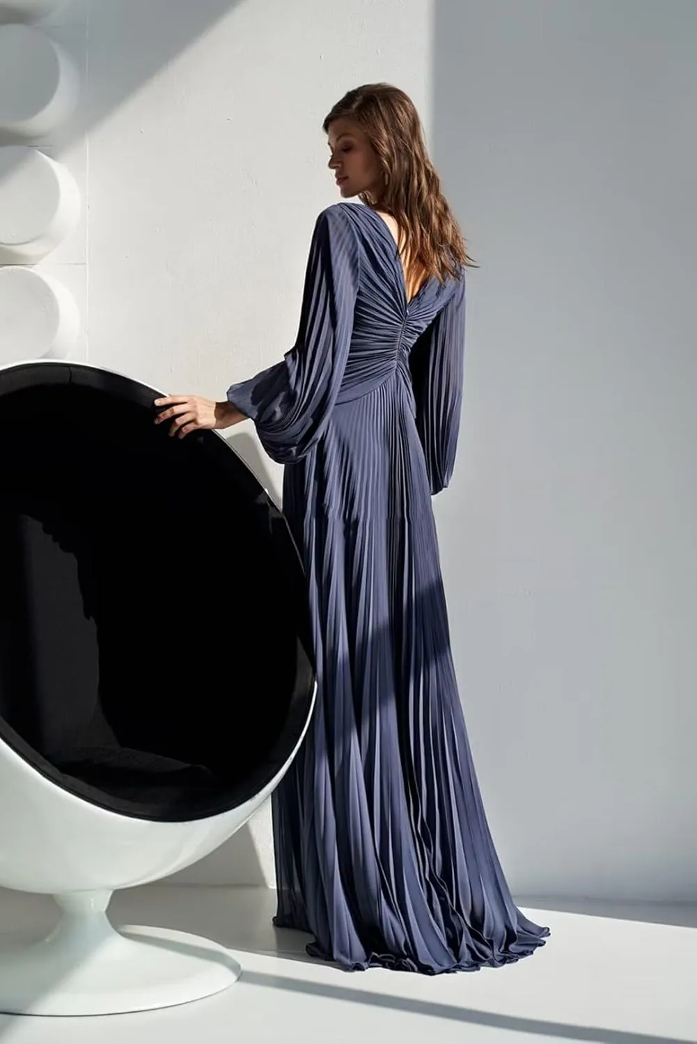 Palpitate Bridesmaid Dresses for Wedding 2024 with Puffy Sleeves Chiffon V-Neck A-line Long Party Dresses for Women
