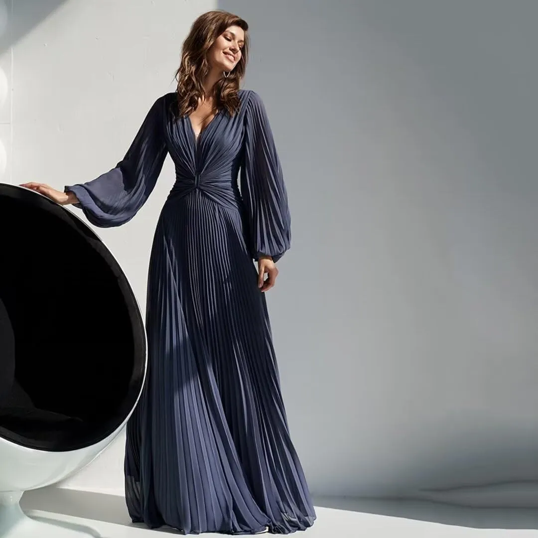 Palpitate Bridesmaid Dresses for Wedding 2024 with Puffy Sleeves Chiffon V-Neck A-line Long Party Dresses for Women