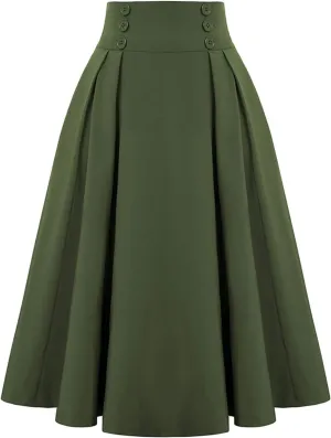 Pleated Midi Skirts for Women Trendy Vintage Elastic High Waisted Tweed Long Skirt Casual A Line Flowy Skirt
