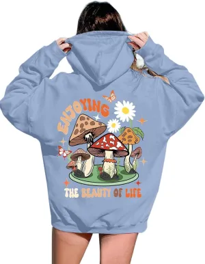 Remidoo Womens Oversized Graphic Hooded Long Sleeve Pullover Sweatshirts With Pocket