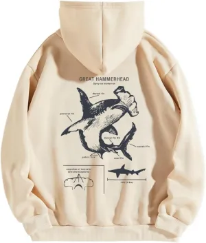 RICHTRUE Women Graphic Hoodies Y2k Hoodies Cute Preppy Pullover Sweater Hooded Oversized Graphic Sweatshirts Shark Sweatshirt