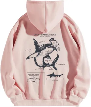 RICHTRUE Women Graphic Hoodies Y2k Hoodies Cute Preppy Pullover Sweater Hooded Oversized Graphic Sweatshirts Shark Sweatshirt